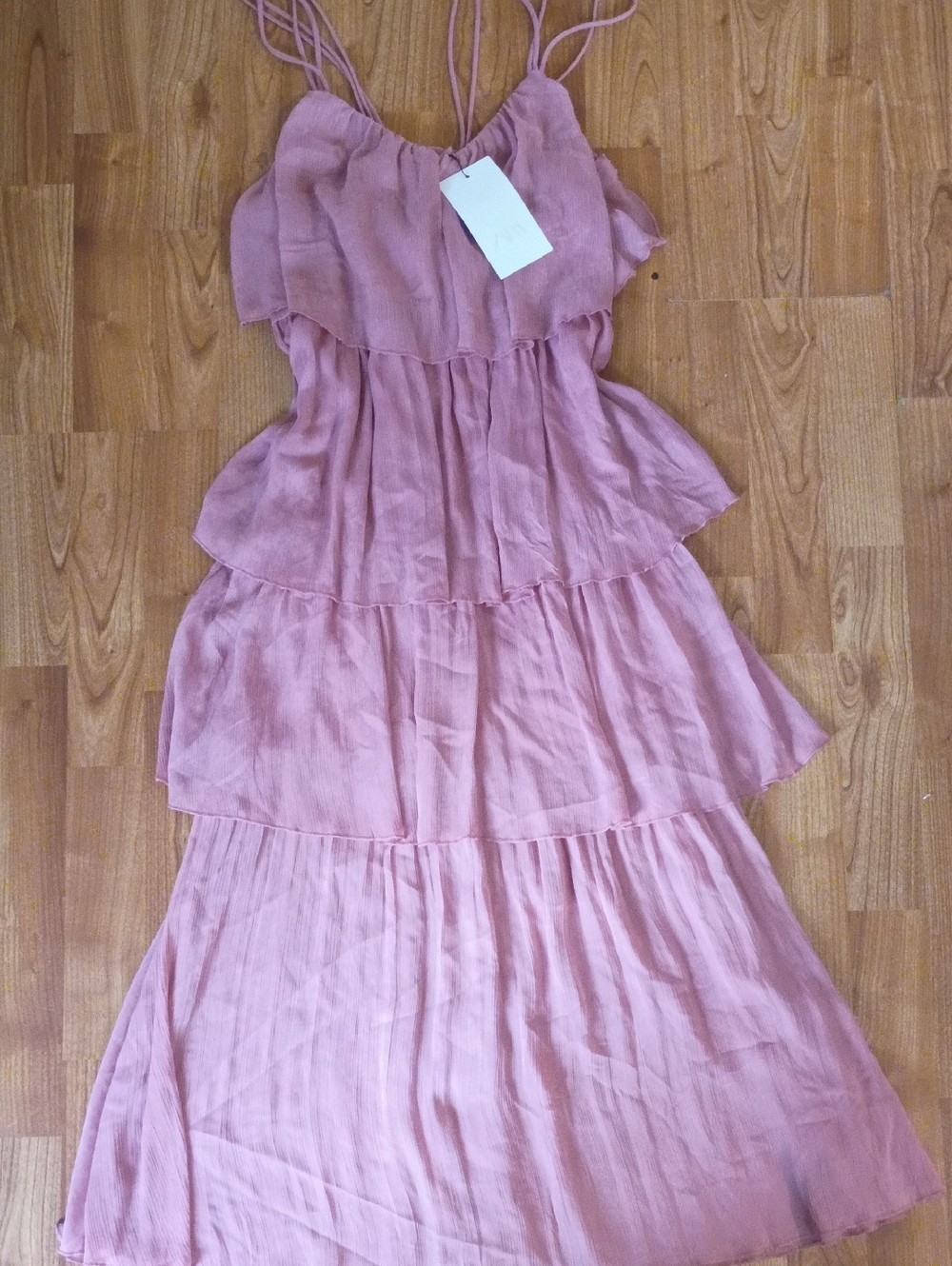 Zara Dusty Pink Tiered Long Sleeve Maxi Dress